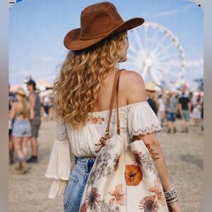 Anthropology Miss Albright Field of Dreams Floral Soft Lovely Leather Hobo